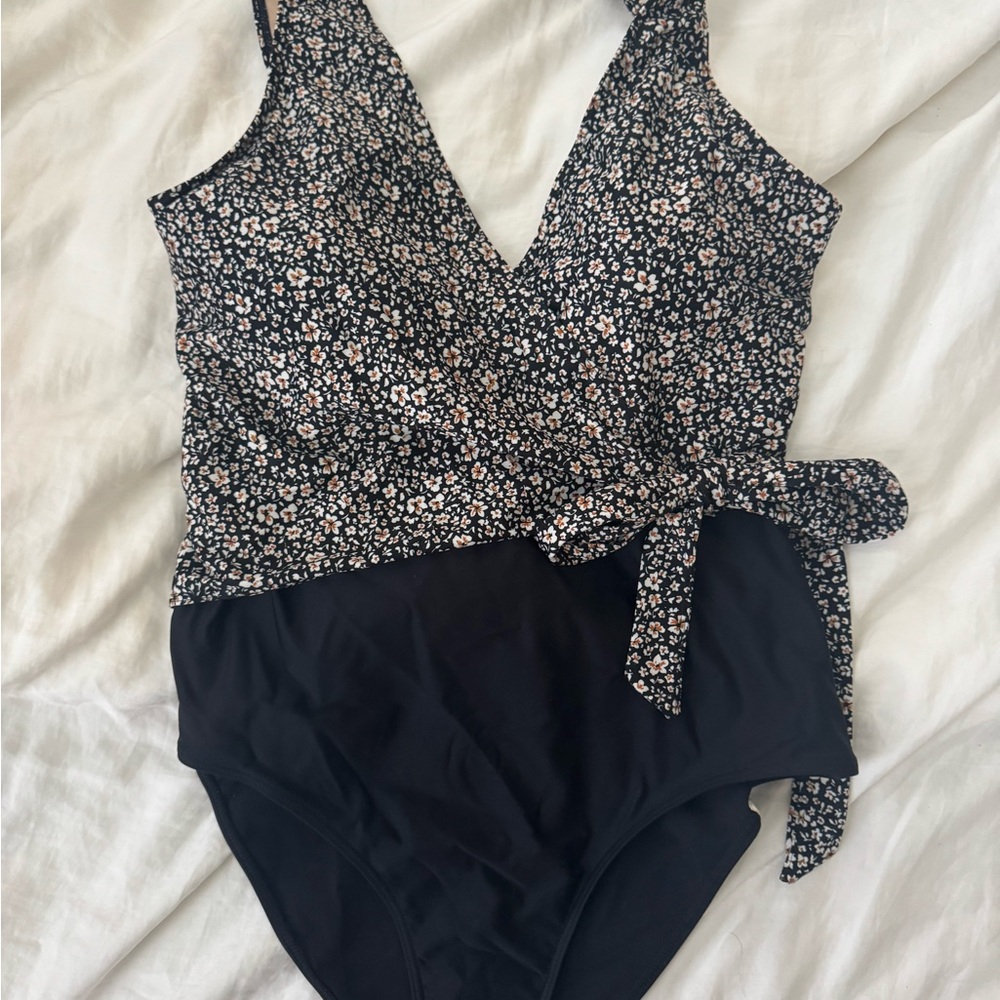 Summersalt The Wrap Floral Black One-Piece Swimsuit